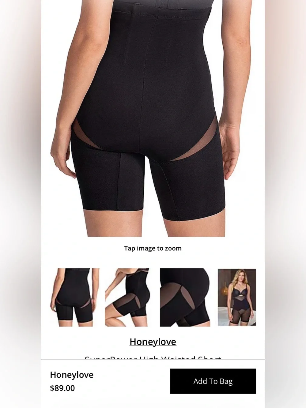 NWT Honeylove Black High-Waist Super Power Shaping Shorts Black XL Mesh Accents